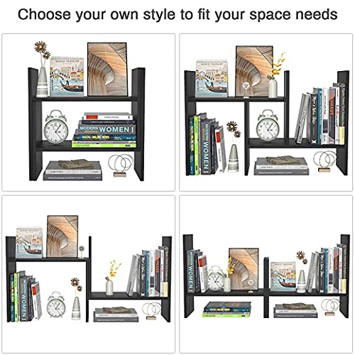 Brilens Desktop Bookshelf Storage Organizer Adjustable Wood Desktop Display Shelf Rack Counter Office Storage Rack Top Bookcase thumb #3