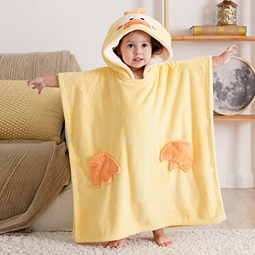 Bebamour Baby Hooded Towels Wearable Hooded Towel for Boys Girls Absorbent Hooded Towel for Toddlers, 25"x 25", 0-6 Years, Fluffy Duck