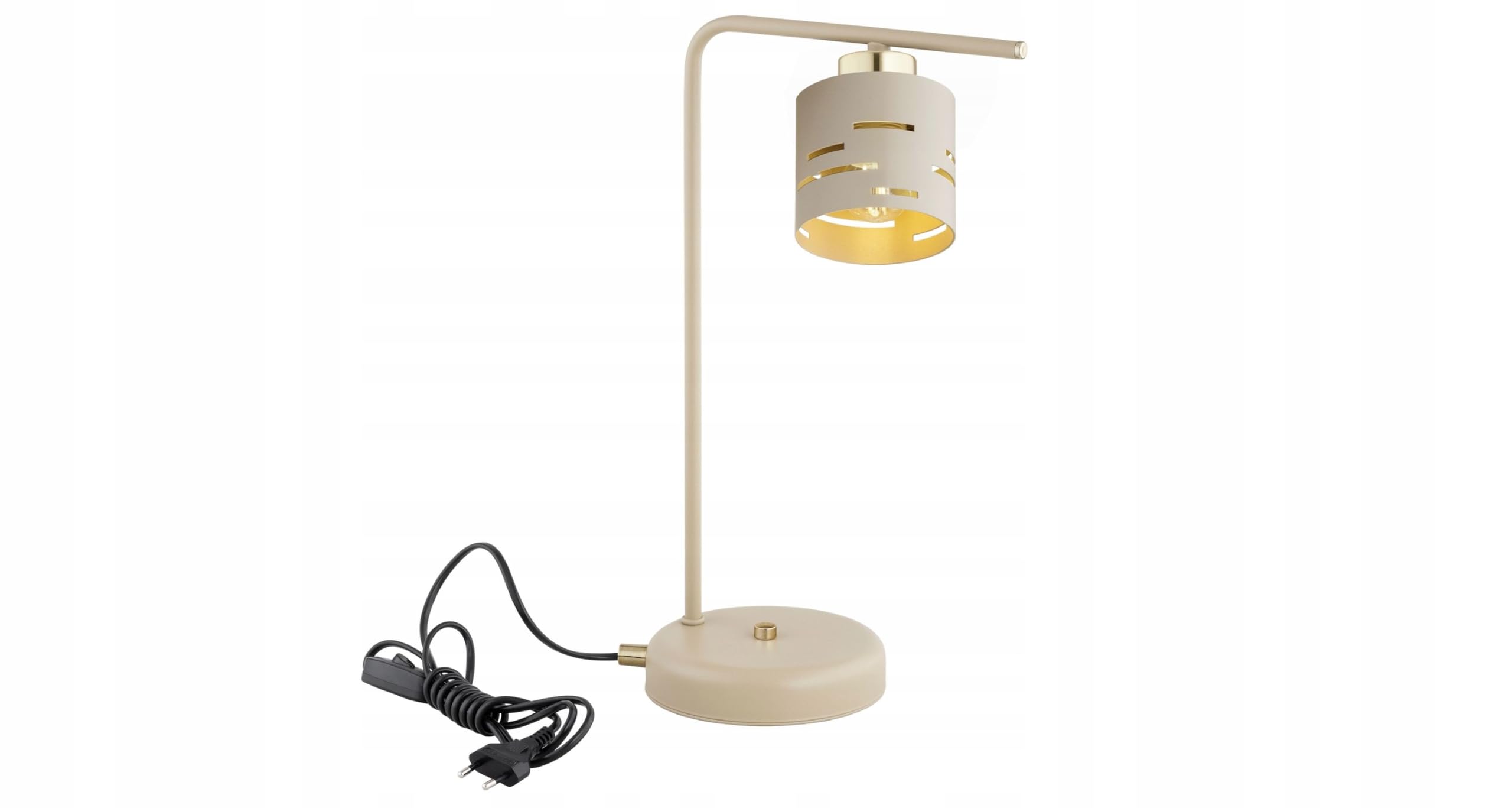 Licht-Erlebnisse Tischleuchte Metall Ecru Gold Nachttisch Schlafzimmer Wohnzimmer Büro E27 Modern gemütlich H:38 cm Tischlampe Schreibtisch