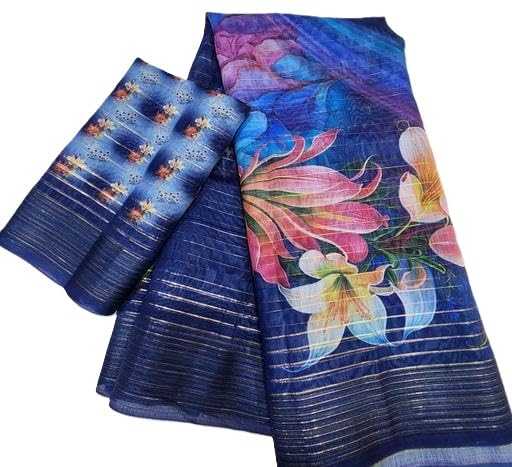 Chanderi Cotton Silk Zari Woven Saree with Running Blouse for Women | Elegant Designer Saree for Party, Blue Free size-picture-59