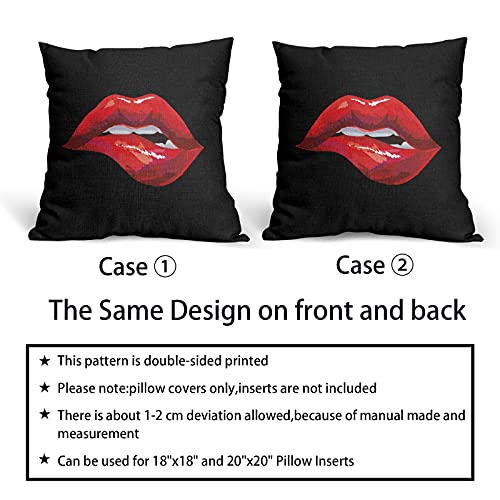 Red Lips Pillow Cases Sexy Biting Lips With White Teeth Pop Art Throw Pillow Covers Set Of 2 Cotton Linen Decorative Cushion Cover Both Sides 18X18 For Women Men Girls Sofa Bedroom Living Room Patio #TOP2