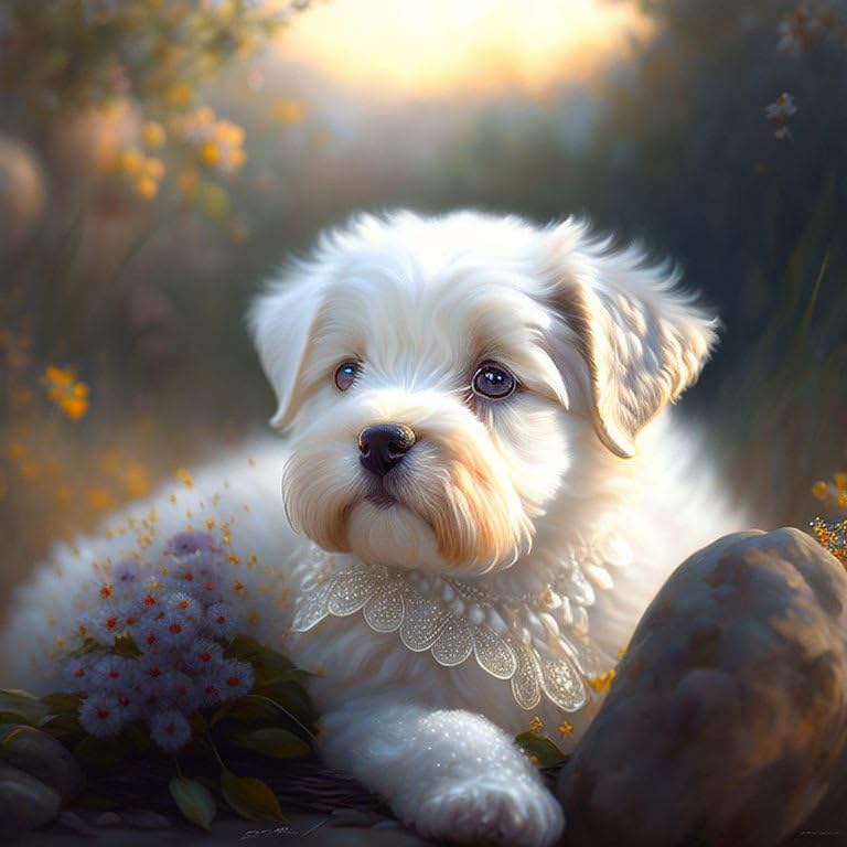 Tableau sur toile 58x90cm sans cadre avec poster de chien blanc fantastique mignon