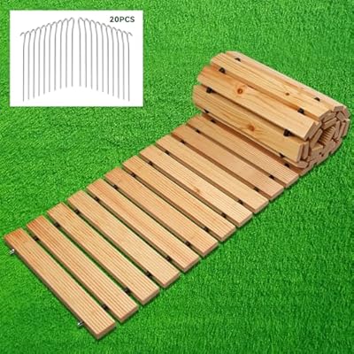 8FT Wooden Garden Pathway Outdoor Roll Out Walkway with Non-Slip Surface, Patios Backyard Beach Wedding Party Pathways Rustic Path Decorative Boardwalk for Outside (Straight)