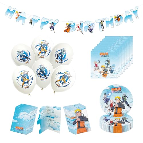 Chaks - Set officiel Naruto pour enfants, assiettes, serviettes, ballons, invitations et guirlandes, décoration anniversaire anime