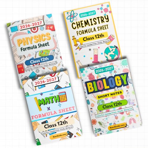 Image of Class 12 PCMB Combo 2026-27 | Physics Chemistry Maths Formula Sheets + Biology Short Notes | Handwritten Colorful Notes Book Set | CBSE NCERT Quick Revision Series