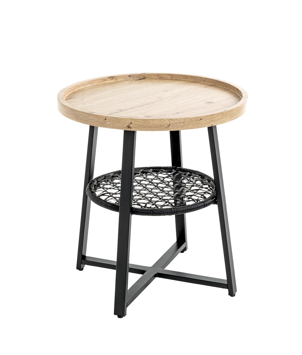 HAKU Table d'appoint chêne Clair, Noir, MDF, Métal, PVC - Dim.: H 55 x Ø 50 cm, Style: Moderne