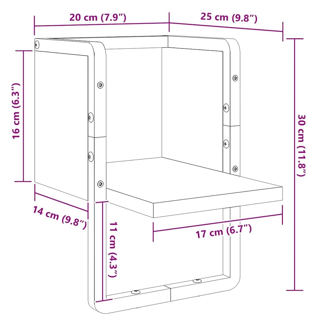 Wandregal Schwarz 20x25x30 cm mit Stange für Wohnzimmer Schlafzimmer Küche Bad Flur Büro Stauraum Organizer Hängeregal Ablage Board