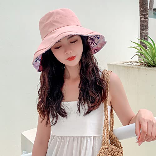 Huamulan Women Wide Brim Summer Sun Hat Wired Edge Floral Beach Bucket Hats Reversible Foldable Fishing Travel Uv Protection Lady Hat Windproof Chin Cord String #TOP1