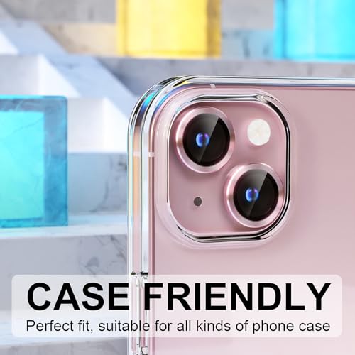 Image of CLITZ Aluminum Alloy Camera Lens Protector Compatible With iPhone 15 and 15 Plus | Anti-Scratch 9H Tempered Glass Film | Case-Friendly Ring Cover for Protection (Pink)