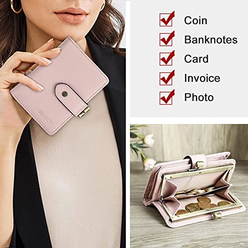 Full Grain Leather Kiss Lock Wallet for Women Small Kiss Clasp Coin Purse Red Bifold Card Holder with Rfid Blocking2