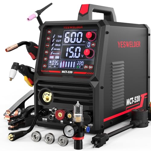 YESWELDER 6-In-1 Multifunctional Welders Combo&Plasma Cutter, MIG/Flux Core MIG/CUT/TIG/Stick/Spool Gun Compatible, 200A MIG/TIG/Stick & 50A CUT, 110V/220V MCT-520