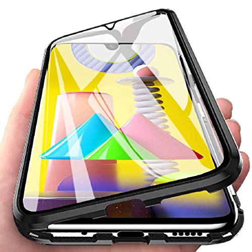 Image of shokproof Magnetic Metal Frame Bumper Glass Back Case Cover for Samsung Galaxy M31 - Black
