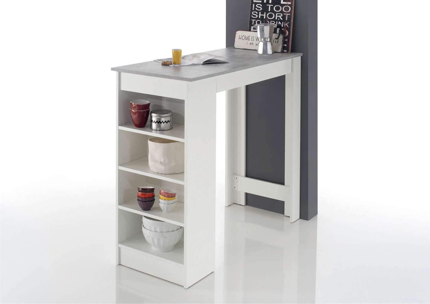 AVANTI TRENDSTORE - Cuba - Tavolo da bar in legno laminato, piano in ottica cemento e struttura bianca. Dimensioni LAP 115x103x50 cm