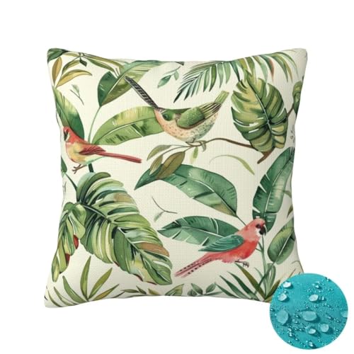 Outdoor Kissen Wetterfest 2 Stück Grün Kissenbezug 35x35 cm, Sommer Gartenkissen Deko Outdoor Sitzkissen Wetterfest, Kissenbezüge Vogel Pillow...
