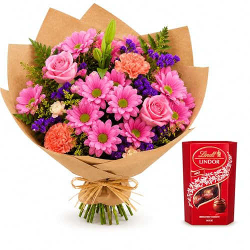 Homeland Florists Fresh Flowers - Pink Mixed Bouquet & Chocolates - Roses Lilies Carnations - Anniversary Birthday Get Well or Thank You Gift (Bouquet + Chocolates)