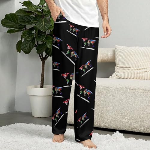 Flag Map of The World Men's Pajama Pants Lightweight Pjs Bottoms Sleep Lounge Pant with Pocket Drawstring4