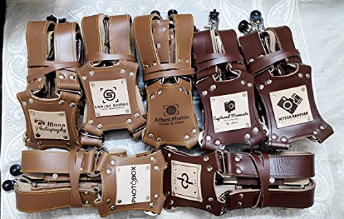 Image of Golden Arrow Leather Camera Strap Belt with Personalised Logo (Black)