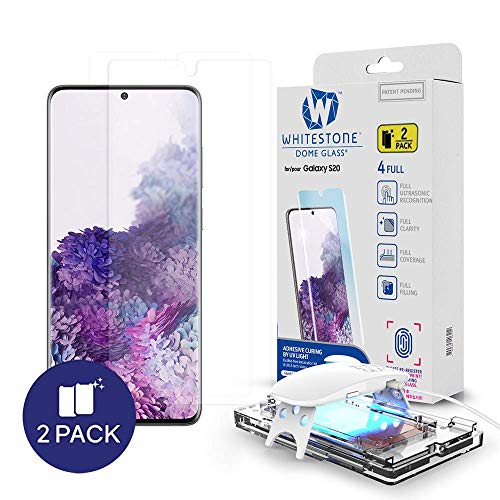 Galaxy S20 Screen Protector [Dome Glass] Full HD Clear 3D Curved Edge Tempered Glass [Better Solution for Ultrasonic Fingerprint] Installation Tray by Whitestone - Two Pack