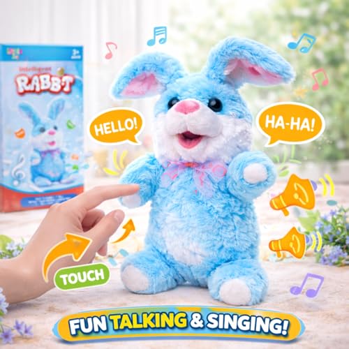 Image of Interactive Talking Rabbit Toy for Kids - Blue Repeating Bunny Plush with Voice Recording, Music & Movement | Intelligent Walking & Talking Animal Toy | Battery Operated Soft Toy (Blue Rabbit)