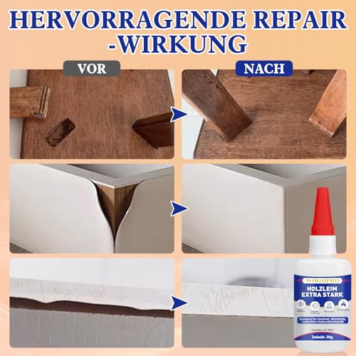 Holzleim Extra Stark, Holzkleber Wasserfest, Transparent und Schnell Trocknender Holzleim für Vielseitige Verleimungs- & Bastelarbeiten, 30g