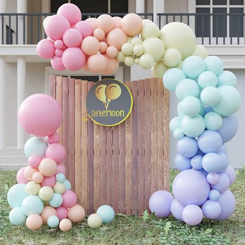 Image of AFTERLOON Biodegradable Natural Rubber Latex 138pcs Pastel Rainbow Assorted Different Sizes 18 inch 12 inch 10 inch 5 inch Plastic-Free Alternative Balloon Garland Arch Kit for, Graduation, Wedding, Anniversary