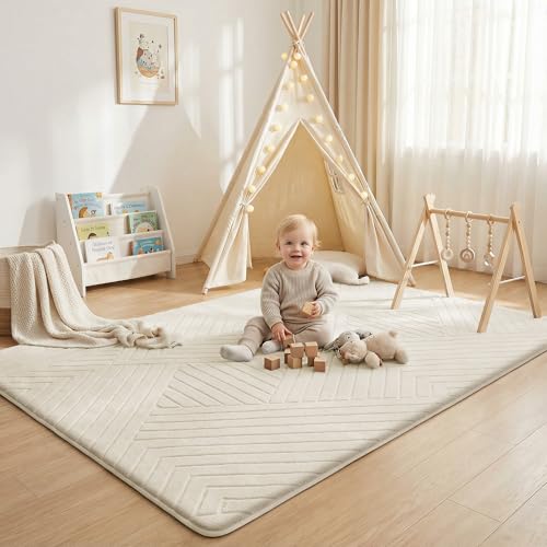 Image of Baby Play Mat for Floor 1.3 inch Thick Soft Floor Play Mats for Toddler Infant Kids Crawling, 79 inchx 118 inch Nursery Mat Bedroom Living Room Waterproof Easy Care Non-Slip (Ivory)