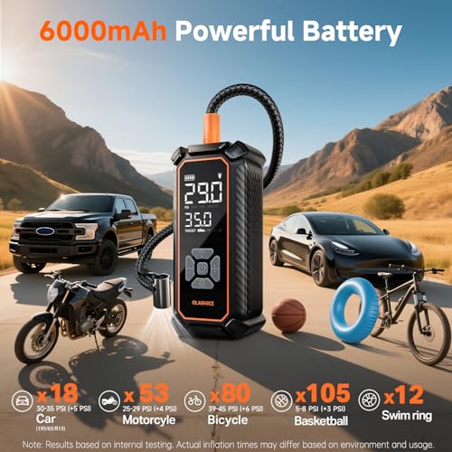 OlarHike Tire Inflator Portable Air Compressor, 150PSI Dual Power – 6000mAh & 12V DC, Cordless Air Pump for Car Tires, Bike, Motorcycle, Balls with LED & Digital Pressure Gauge, Auto Shut‑Off