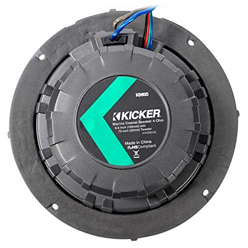 Image of KICKER (2) 45KM654L 6.5 inch 390w Marine LED Speakers w /Charcoal with White Grilles KM65 Bundle with Pair Rockville MAC65W 6.5 inch White Aluminum Wakeboard Tower Speaker Pod Enclosures