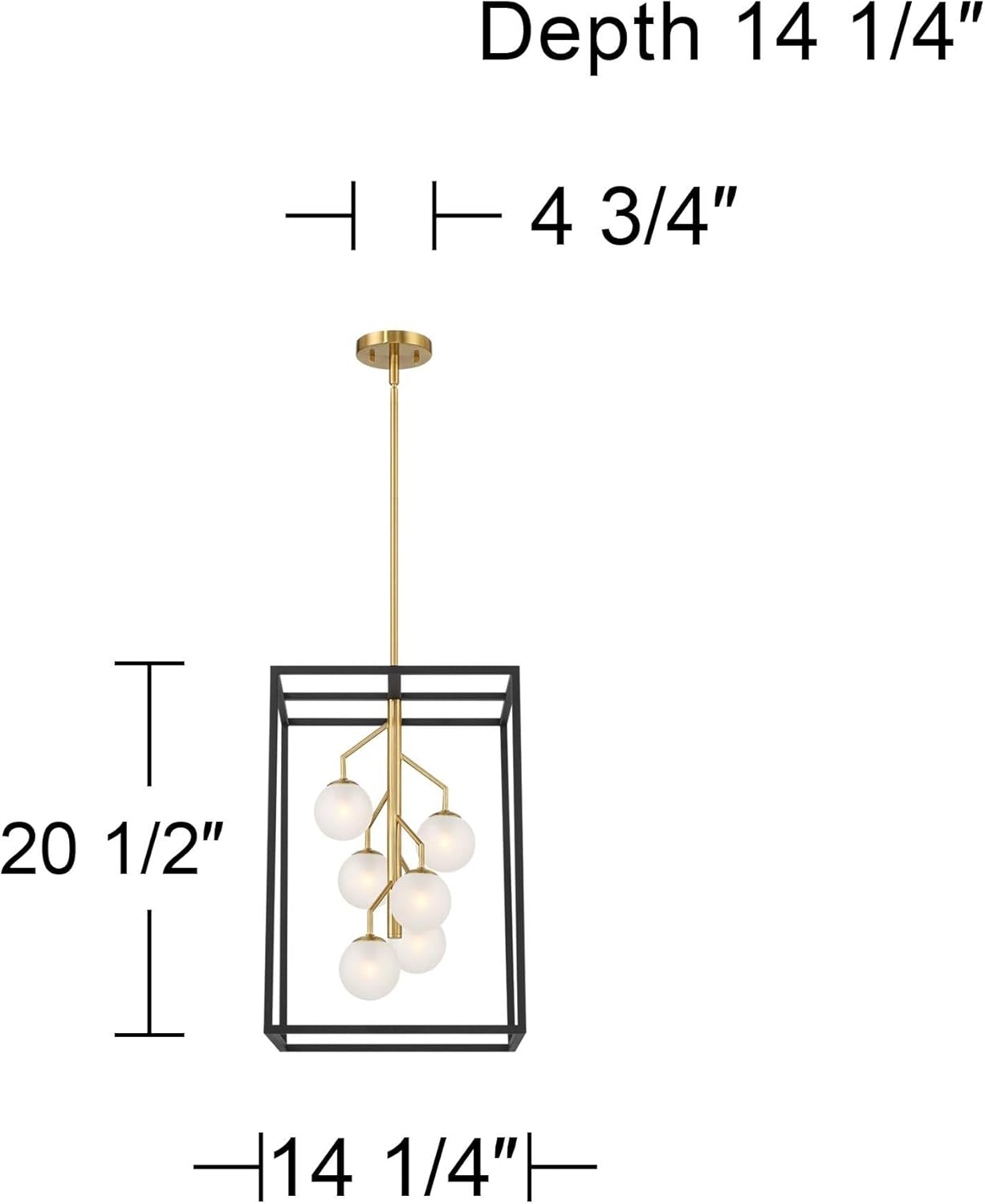 Possini Euro Design Alter Black Gold Pendant Chandelier 14 1/4" Wide Modern Open Cage Dimmable LED Frosted Glass Globe Shades 6-Light Fixture for Dining Room House Foyer Kitchen Island Entryway