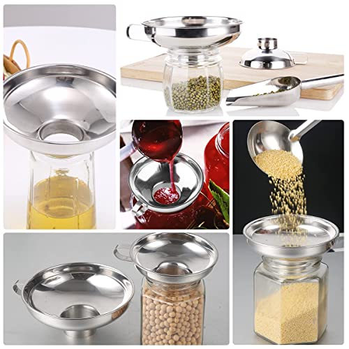 Image of Curated Cart Large Canning Funnel for Wide Mouth and Regular Mason Jars, Stainless Steel Kitchen Use Funnels with Strainer for Filling Bottles, Metal Funnel Set for Oil, Powder, Jam, Grains