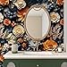 FunStick Dark Blue Floral Wallpaper Peel and Stick Orange Faux 3D Embossed Floral Wall Paper Modern Vinyl Wall Art Decor Removable Navy Blue Beige Daisy Rose Floral Contact Paper for Cabinets Ceiling