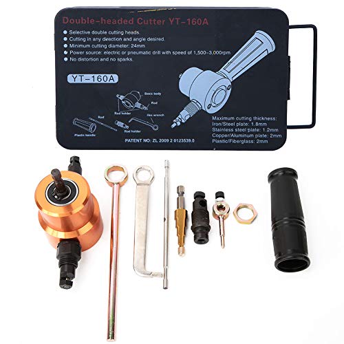 Double Head Sheet Metal Cutter, 360°Double Head Sheet Metal Cutter Versatile Nibbler Drill DIY Cutting Car Repairing Tool for Straight Curve and Circle Cutting