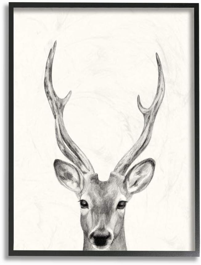 Stupell Industries Deer Portrait Grey Drawing Design