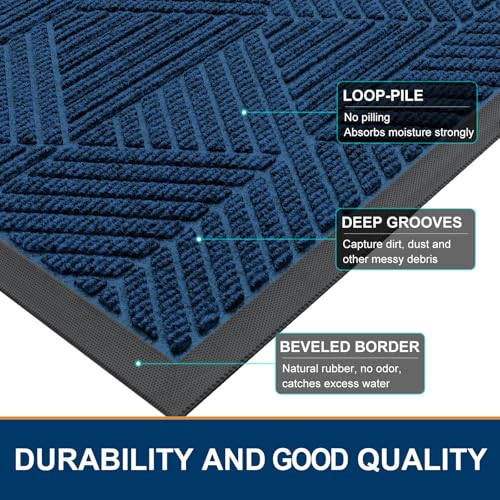 Image of Smiry Front Door Mat Outside Entrance, Low Profile Rubber Doormat, 29.5x17 | Irregular Triangle, Medium Blue, Sturdy Heavy Duty Mat Trap Dirt and Moisture, Easy Clean for Indoor Outdoor Entry