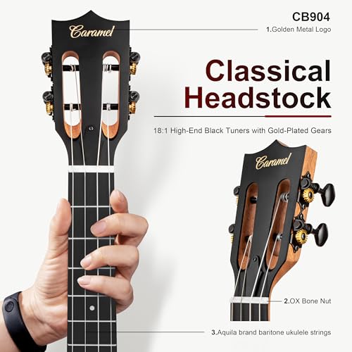 Image of Caramel Ebony Wood Baritone Ukulele 30inch Wood LCD Color Display Electric Ukelele Kit Hawaiian Beginner Guitar Starter Pack Bundle Gig bag, Strap, Strings Set