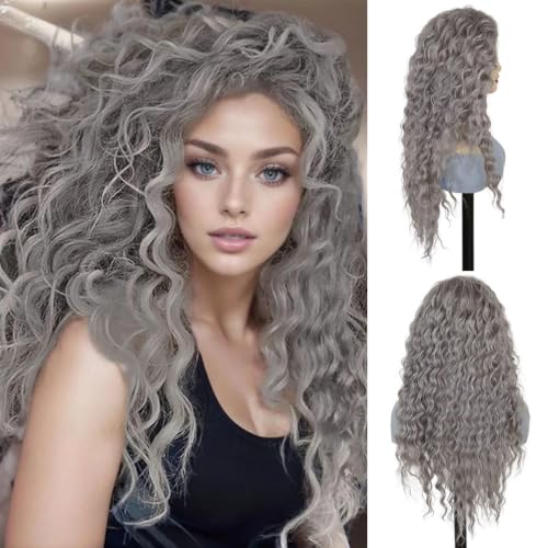 Image of GNIMEGIL 26 Inch Long Grey Wigs for Women Fluffy Hairstyles Victorian Costume Halloween Party Wig Gothic Horror Ghost Witch Cosplay