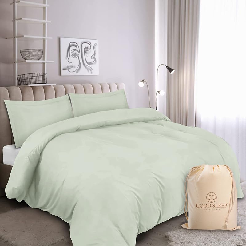 Double Size Duvet Cover Set, 1000 TC 3 Pc Quilt Cover Set, Sage Bedding Set, 100% Egyptian Cotton Duvet Covers, (1 Duvet Cover Double Size, 2 Pillowcases), Luxury Egyptian Cotton Bedding