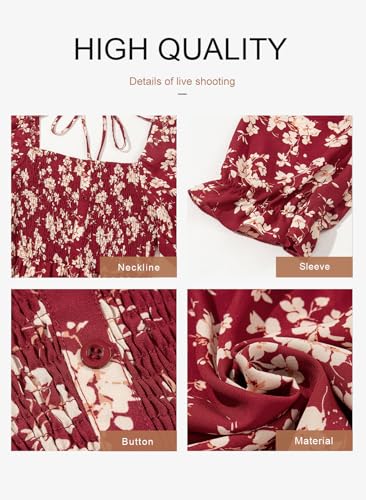 Image of Dokotoo Womens Casual Summer Dresses Short Sleeve Square Neck Smocked Boho Floral Sundress Flowy A-Line Mini Dress