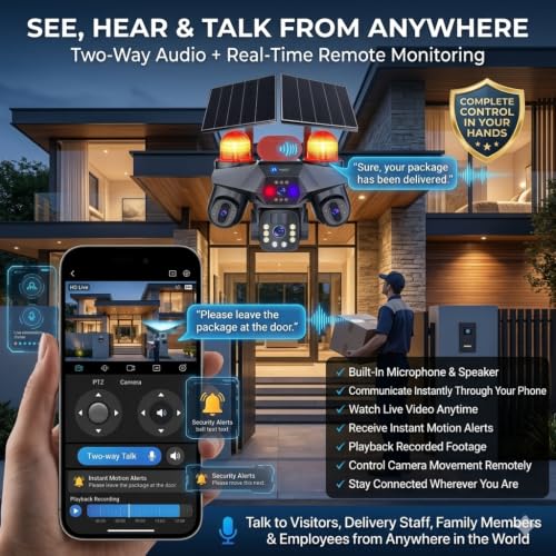 Image of Maizic Smarthome TriSiren 5MPx3 4G Solar Camera | Triple PTZ /Lens with Triple Screen View | Dual Solar Panel | 10000mAh Inbuilt Battery | AI Human Detection | Color Night Vision | 2-Way Talk