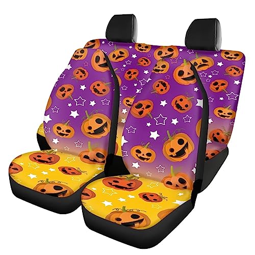 Image of Funny Custom Women Men Car Seat Cover Full Set Breathable Elastic Fitted Pumpkin Halloween Automotive Seat Protector Non Slip Full Coverage Two Front Seat Covers Rear Back Bench for Most Trucks SUV