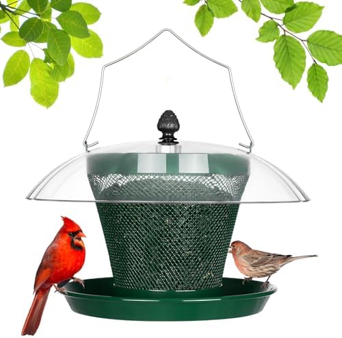 best bird feeders for sunflower seeds that will surprise you 4 Veehoo Bird Feeders for Outdoors Hanging-Cardinal Bird Feeder with Weatherproof Dome, Wild Meta Finch Feeder for Outside 2.5 lbs Sunflower Seed Capacity, Green