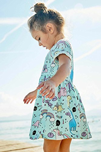 Toddler Girl's Dinosaur Summer Dresses Clothes,Short Sleeve Casual Outfits 4T Blue #TOP2