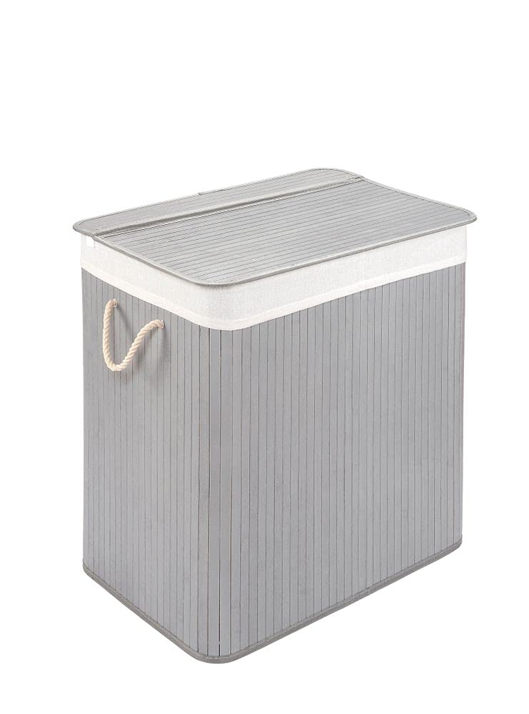 Panier à linge anti odeur en bambou gris grand bac de rangement pliable 72L amovible