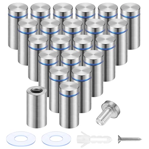 Image of Pelopy 24 Pcs Silver Sign Standoff Screws Advertising Screws Stainless Steel Wall Standoff Mounts Glass Acrylic Nail (3 /4 x 1-5 /8 Inch)