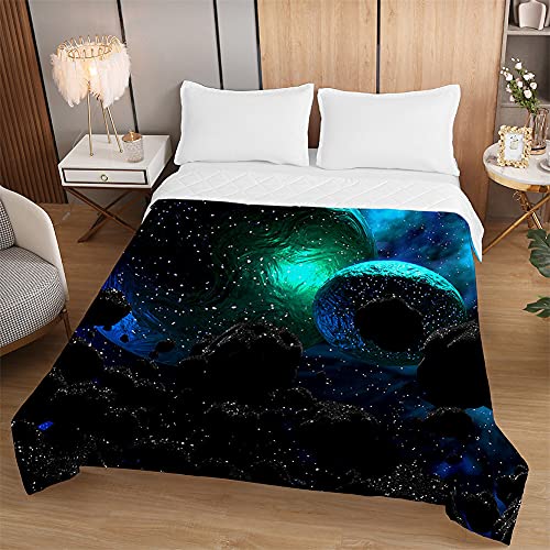 Colcha Acolchada Verano, 3D Galaxia Estampada Colchas Cubrecama Gofrado Suave Colcha Ligero Manta para Dormitorio Cama Individual Matrimonio o Infantil (Espacio,130x150cm)