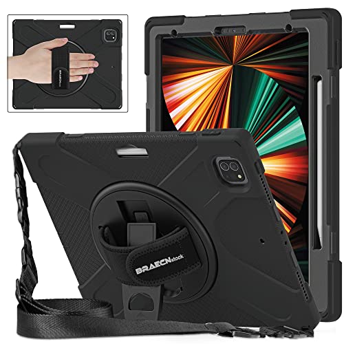 BRAECNstock iPad Pro 12.9 Case 2021 Military Grade Heavy Duty Shockproof Cover for iPad Pro 12.9 Inch 5th Generation- Pencil Holder - Rotating Stand - Hand/Shoulder Strapâ€¦