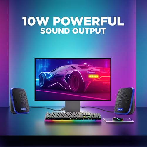 Image of Intex IT-120 2.0 Channel Desktop Speaker with 10W Powerful Sound, USB Powered, 3.5mm Jack, in-Line Volume Control, Loud & Compact Design, Portable for Laptop, Computer, Mobile - Blue