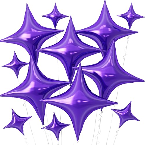 Image of Purple Star Balloons,12Pcs Four Angle Star Foil Balloons