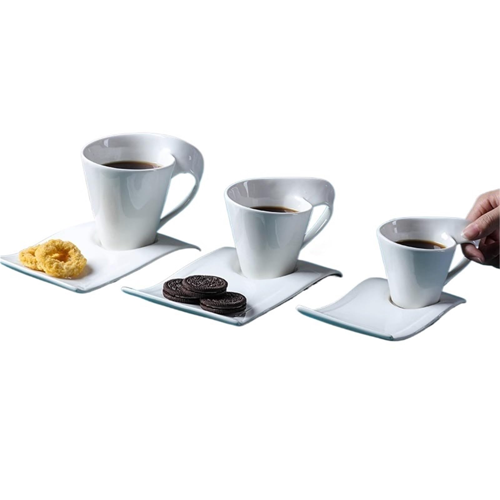 Juego De Tazas De Café Juego De Taza Y Platillo De Café De Cerámica Blanca, Taza De Desayuno Con Platillo(200ml+plate)
