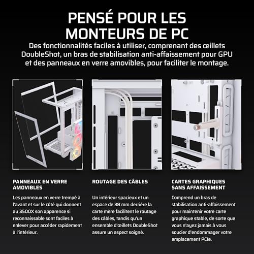 CORSAIR 3500X RS-R ARGB Boîtier PC Moyen-Tour - 3 Ventilateurs RS120-R ARGB Préinstallés, Peut accueillir jusqu'à 10 Ventilateurs 120 mm, Compatible avec Une Carte mère à Connexion inversée - Blanc